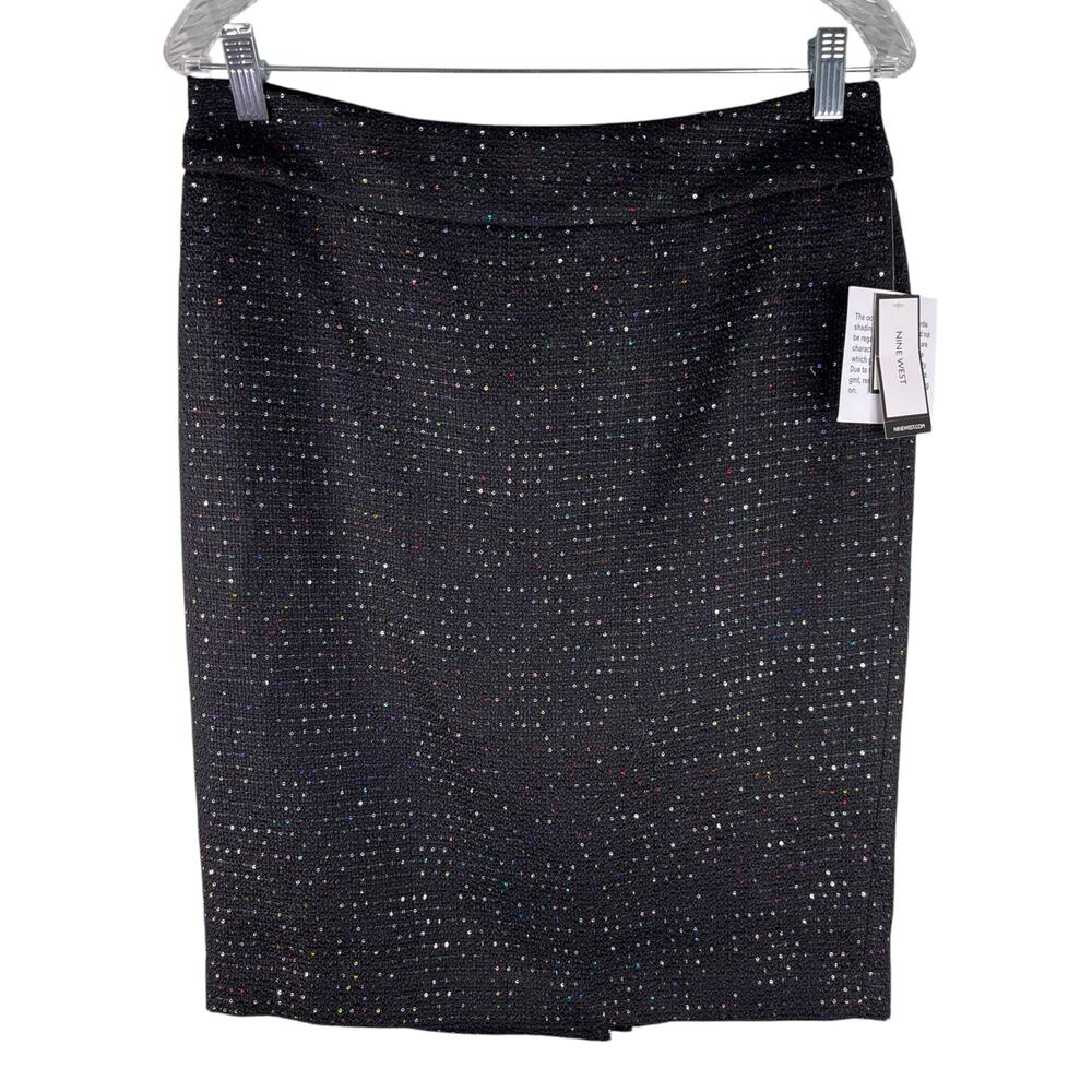 Nine West Pencil Skirt La Vie En Rose Black Multi Sequin 8 New